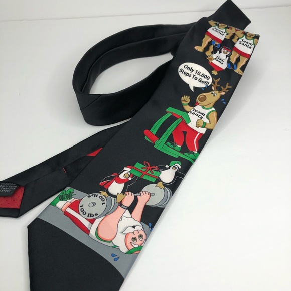 Holiday traditions Christmas Liftmas Santa Fitness Gym Black Tie - Picture 1 of 7
